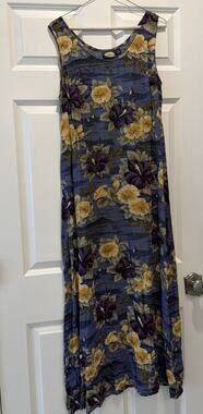 Vintage Tommy Bahama Womens M Rayon Maxi Dress Hawaiian Hibiscus Diamond Head